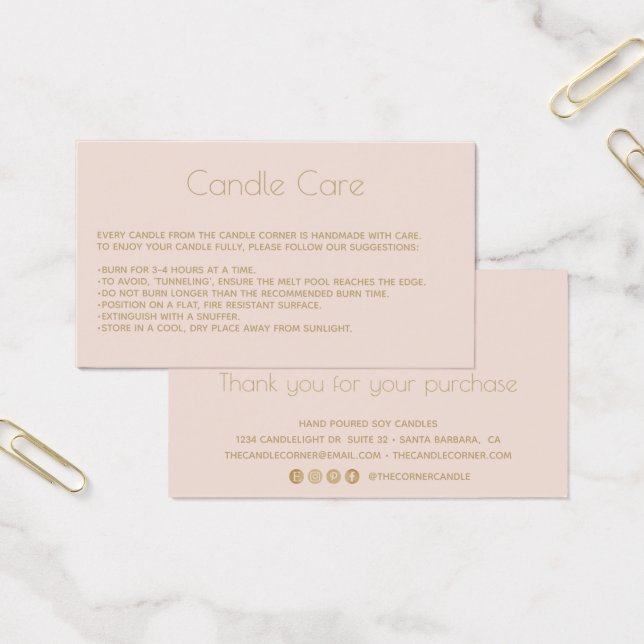 Editable Soy Candle Care Card with  logoBlush (Office)