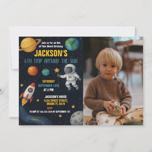 Editable Space Birthday Card with photo (Front)