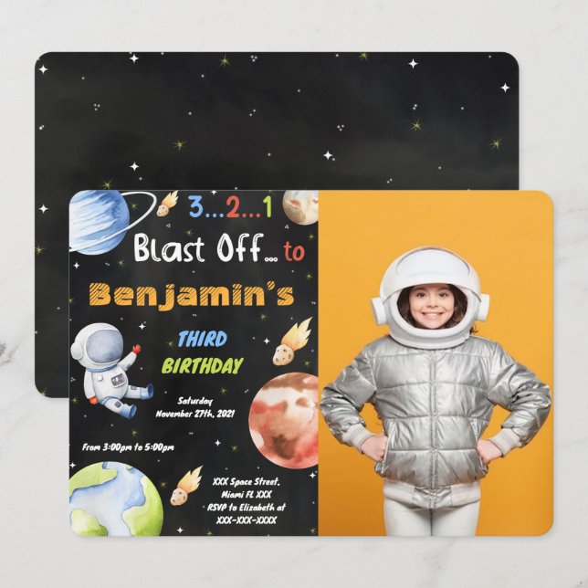 Editable Space Photo Invitations (Front/Back)