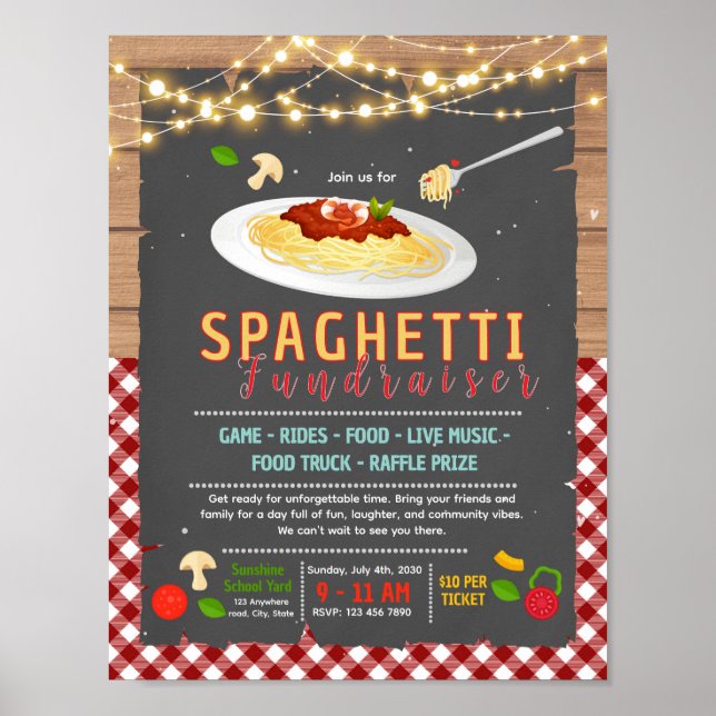 Editable spaghetti fundraiser flyer poster (Front)