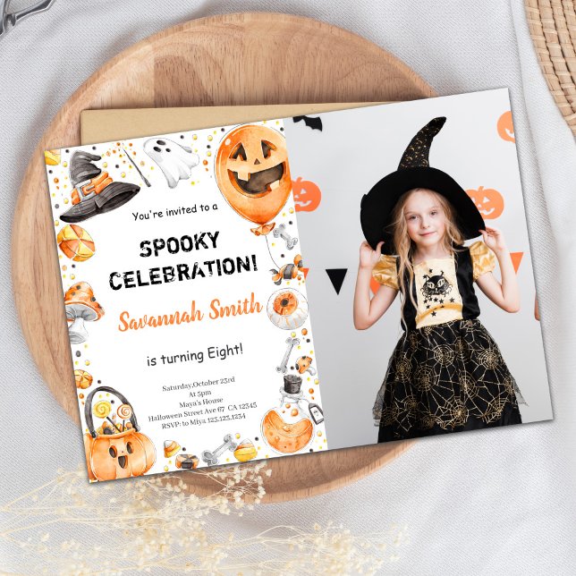 Editable Spooky Party Card (Halloween Birthday Invitations with Photo)