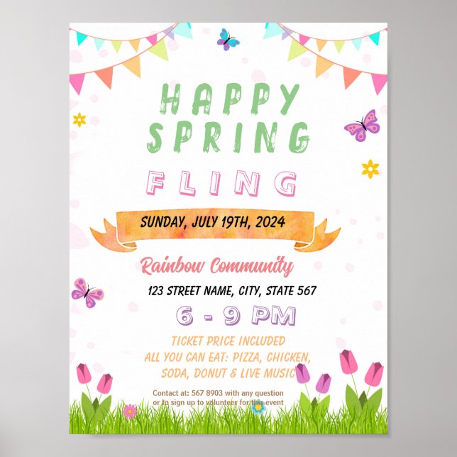 Editable Spring Fling school flyer Poster (Front)