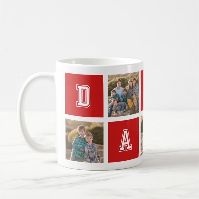Editable Square Colour Varsity Daddy Photo Collage Coffee Mug (Left)