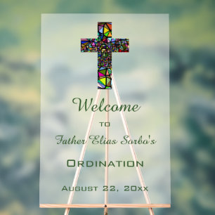 Editable Stained Glass Cross Religious Event  Acrylic Sign