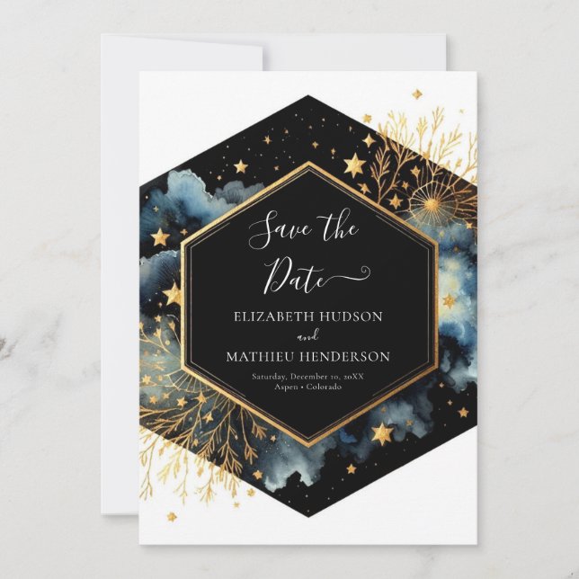 Editable Stars Celestial Wedding Save The Date (Front)