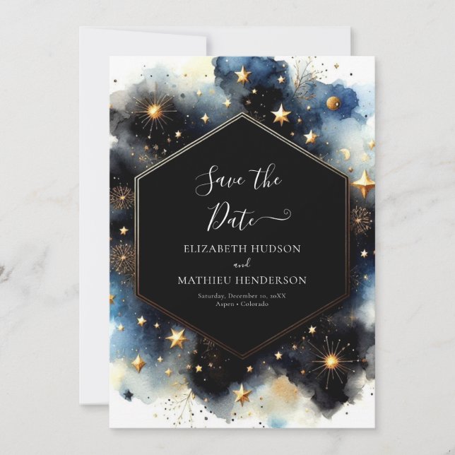 Editable Stars Celestial Wedding Save The Date (Front)