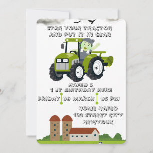 Editable Start Your Tractor 1st Birthday Animated  Invitation