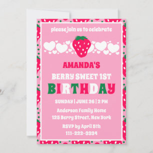 Editable Strawberry First Birthday Celebration Invitation