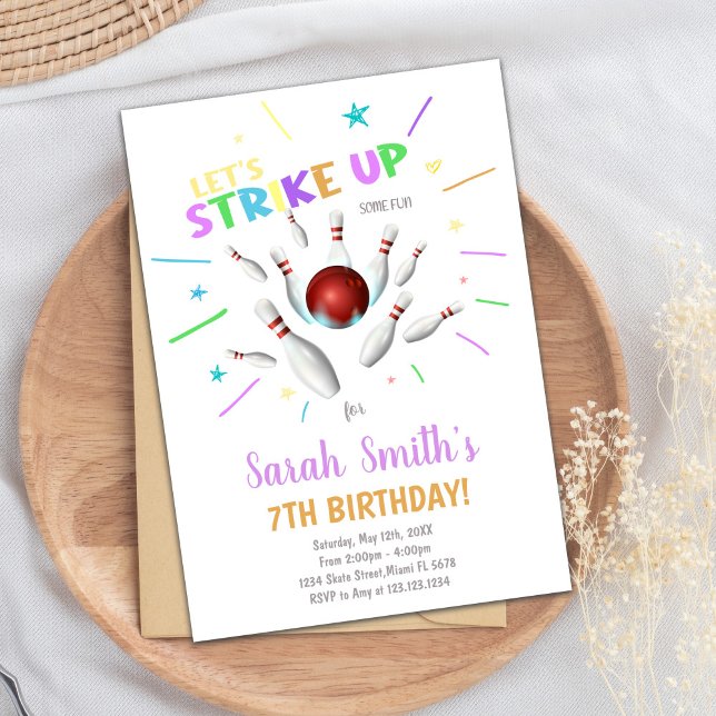 Editable Strike Party Invite for Boys or Girls (White Bowling Birthday Invitations)