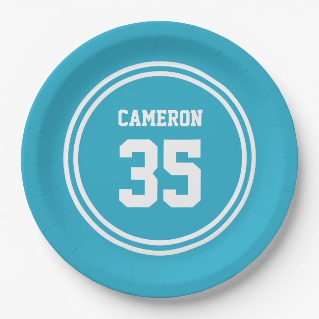 Editable Stripes and Background Colour Sporty Paper Plate (Front)