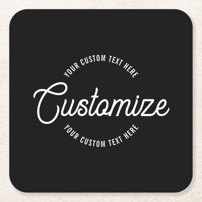 Editable Stylish Cursive & Modern Circular Text Square Paper Coaster (Front)