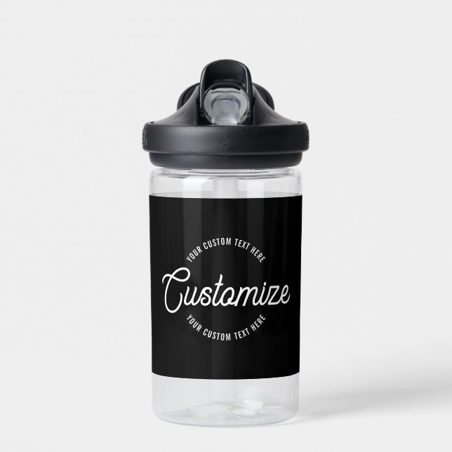 Editable Stylish Cursive & Modern Circular Text Water Bottle (Front)