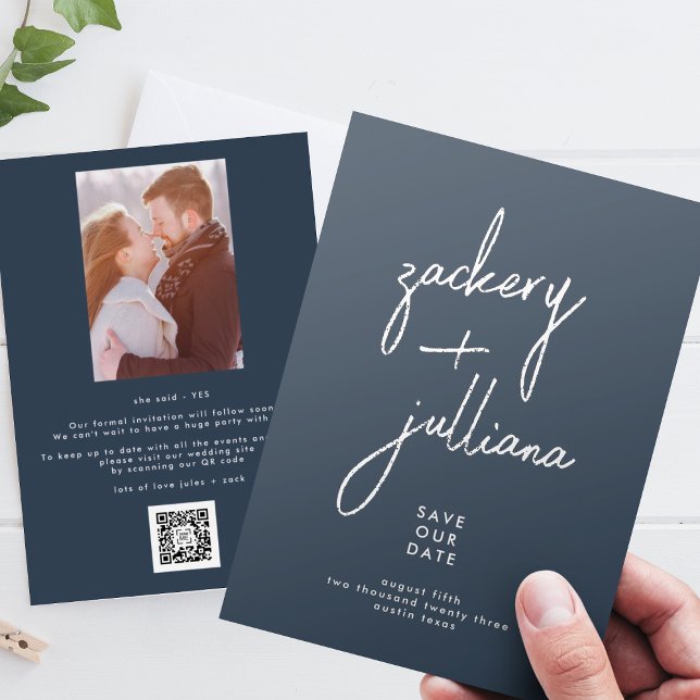 Editable Stylish Photo Custom Navy Blue Save The Date (Creator Uploaded)