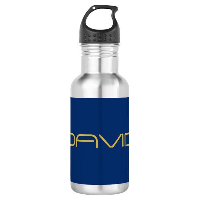 Editable Stylish Text | Gold & Navy Blue 532 Ml Water Bottle (Front)
