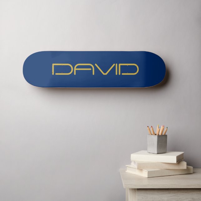 Editable Stylish Text | Gold & Navy Blue Skateboard (Wall Art (Horz))