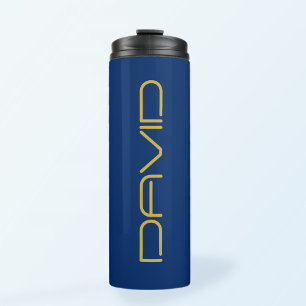 Editable Stylish Text   Gold & Navy Blue Thermal Tumbler