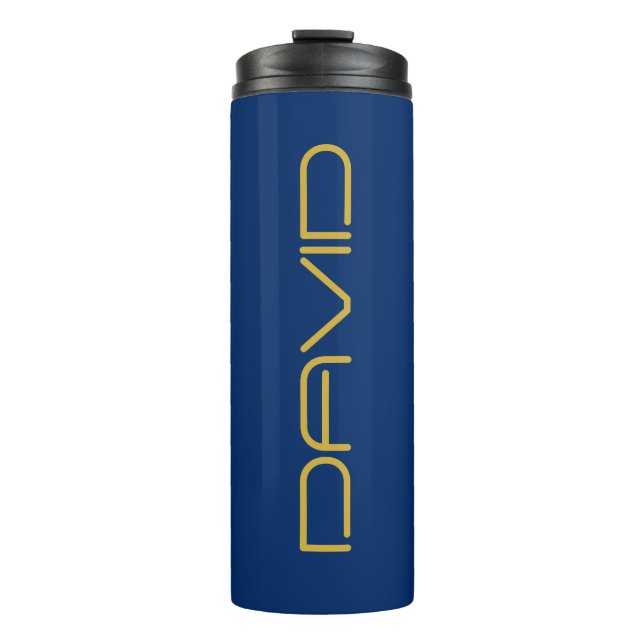 Editable Stylish Text | Gold & Navy Blue Thermal Tumbler (Front)