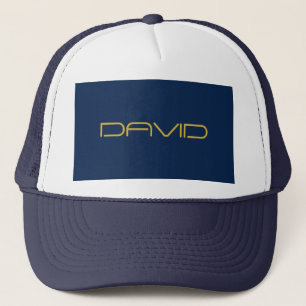 Editable Stylish Text   Gold & Navy Blue Trucker Hat