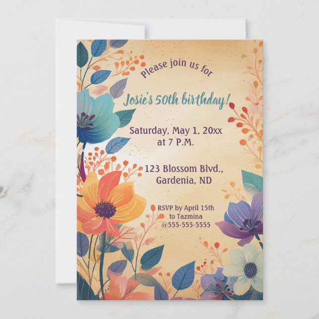 Editable Summer Blossoms Invitation (Front)