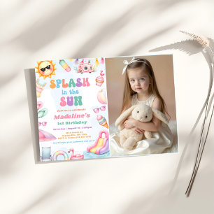 Editable Summer Splash In The Sun Birthday Photo Invitation