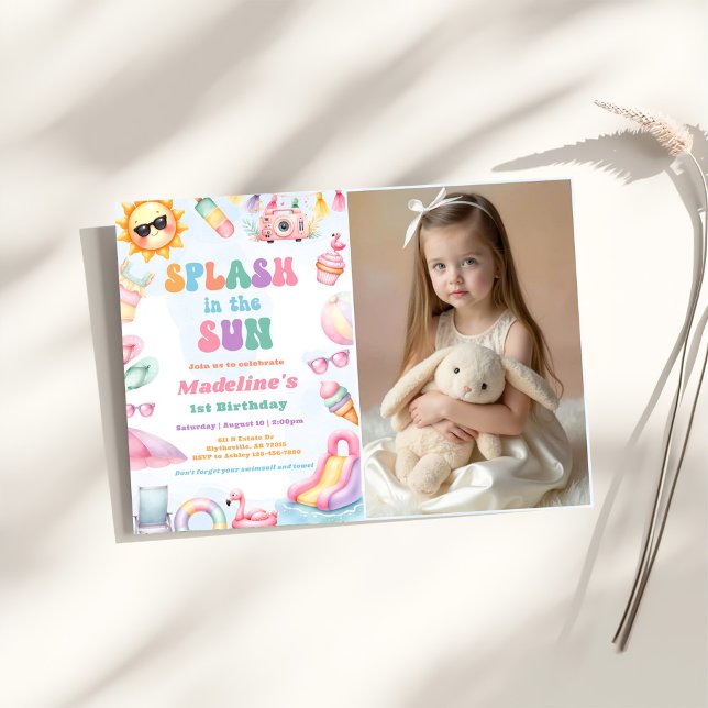 Editable Summer Splash In The Sun Birthday Photo Invitation (Creator Uploaded)