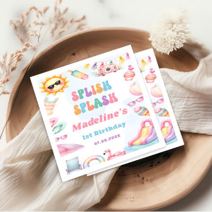 Editable Summer Splish Splash Birthday Party Napkin