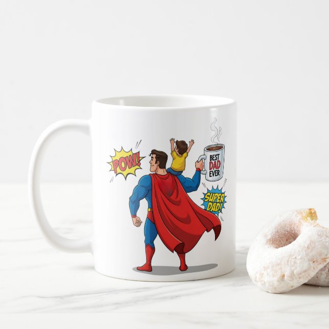 Editable Superhero gift mug superdad the best dad (With Donut)