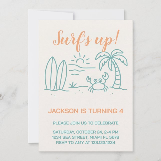 Editable Surf’s Up Birthday Invite (Front)