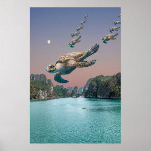 Editable Surreal Flock of Turtles Art Poster