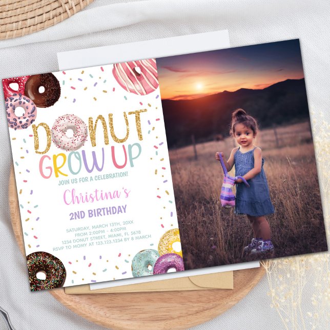 Editable Sweet Party Invitations for Kids (Donuts Birthday Invitations with photo)