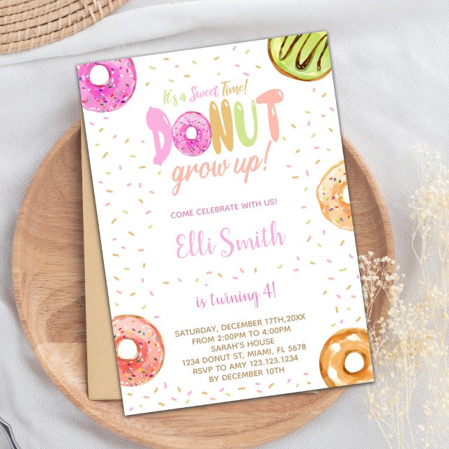 Editable Sweet Party Invite for Girls (Pastel Pink Donut Birthday Invitations)