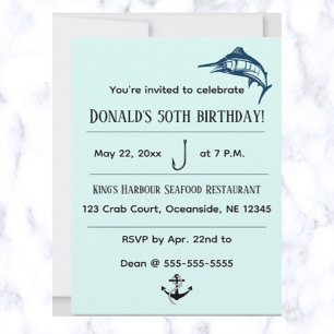Editable Swordfish Nautical Birthday Invitation