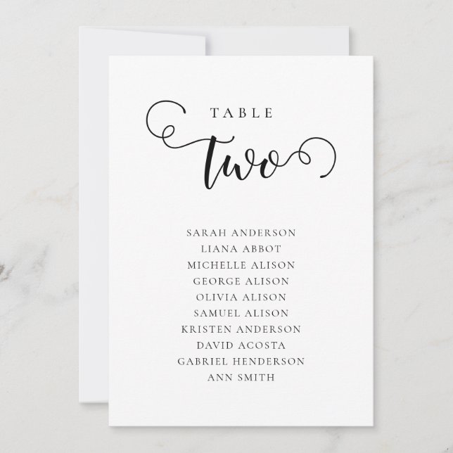 Editable Table Number Seating Chart Card (Front)