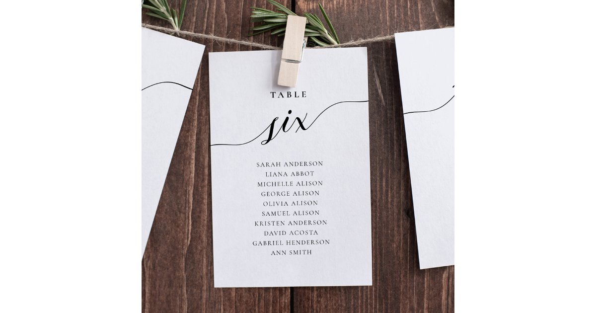 Editable Table Number Six Seating Chart Card Zazzle