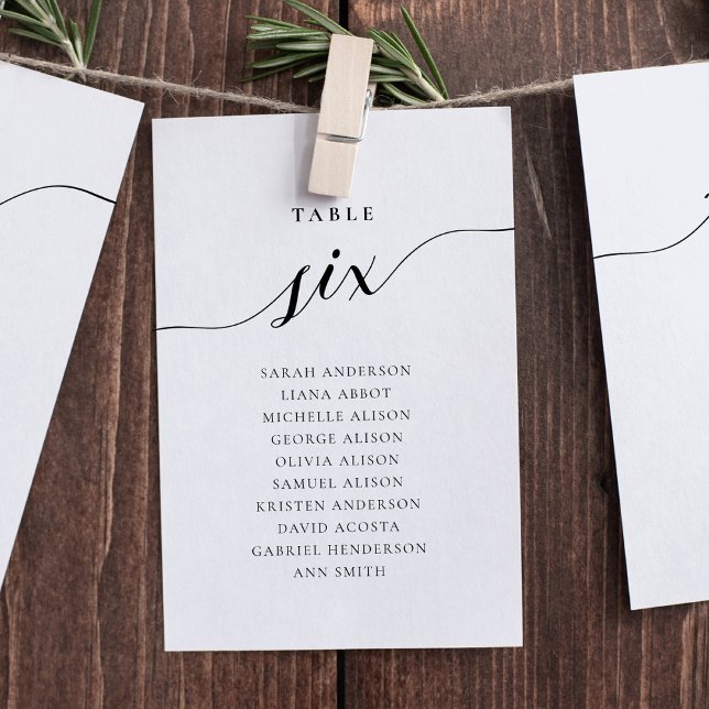 Editable Table Number Six Seating Chart Card (Table number wording Six. Hanging seating chart)