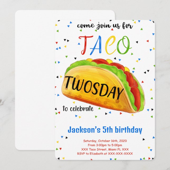 Editable Taco Birthday Invitation (Front/Back)