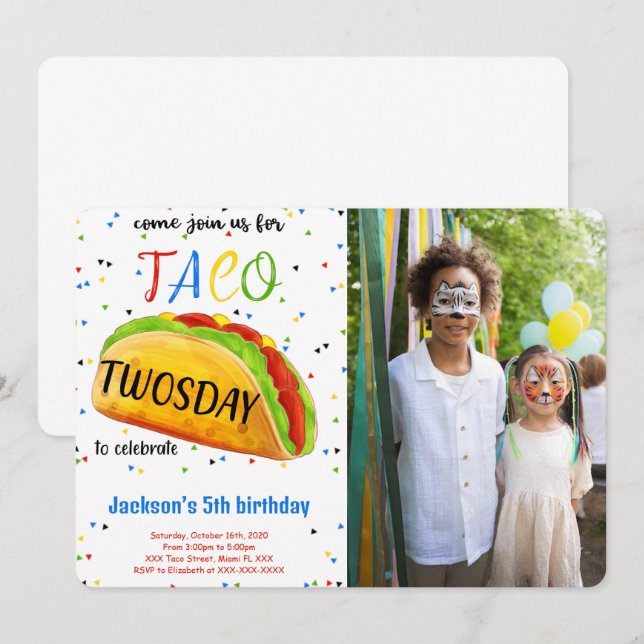 Editable Taco Birthday Photo Invitation (Front/Back)