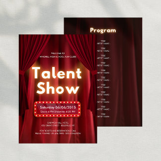 Editable Talent Show Performing Arts Program Thank You Card