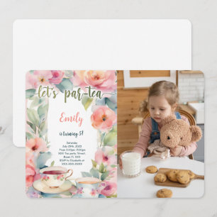 Editable Tea Party Birthday Party Photo Invitation