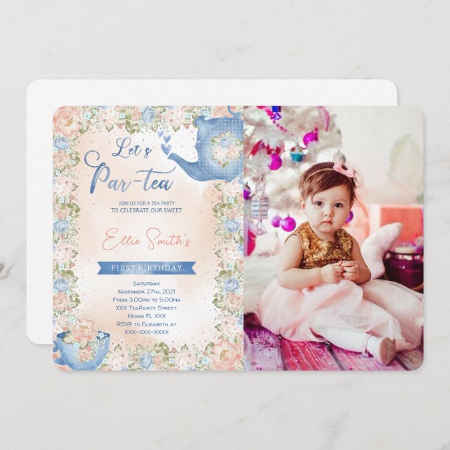 Editable Tea Party Photo Invitation (Front/Back)