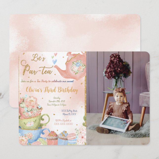 Editable Tea Party Photo Invitation (Front/Back)