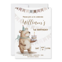 Editable Teddy Bear First Birthday Invitation 