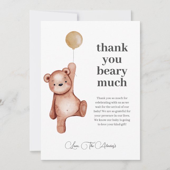 EDITABLE Teddy Bear Gender Neutral Baby Shower Thank You Card (Front)