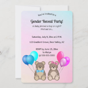 Editable Teddy Bears and Balloons Gender Reveal Invitation