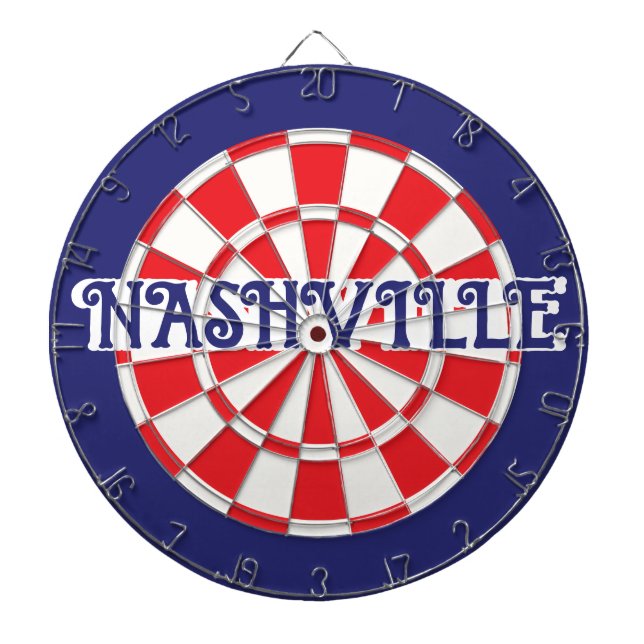 (editable text) NASHVILLE TN  White Red Navy Blue Dartboard (Front)