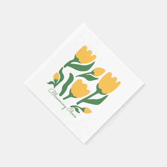 Editable Text Yellow Tulip Minimalist Aesthetic Napkin (Corner)