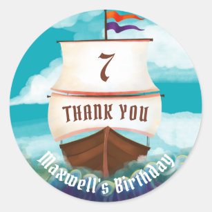 Editable Thank You Favour Pirate Galleon Sailboat Classic Round Sticker