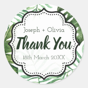 Editable Thank You Green Tropical Party Favour Classic Round Sticker