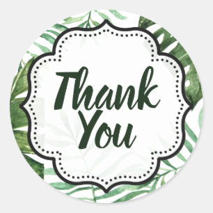 Editable Thank You Green Tropical Party Favour Classic Round Sticker