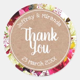 Editable Thank You Spring Bouquet Party Favour Classic Round Sticker